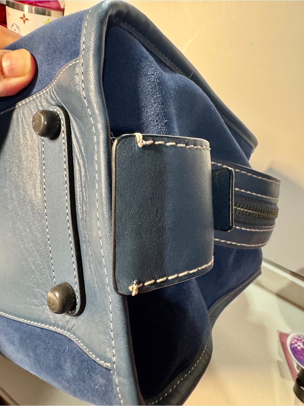 Coach Rogue 30 1941 Navy Blue Suede Satchel with Leather Trim - Picture 14 of 16